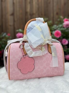 NWT Coach Powder Pink Medium Rowan Signature Canvas With Charms